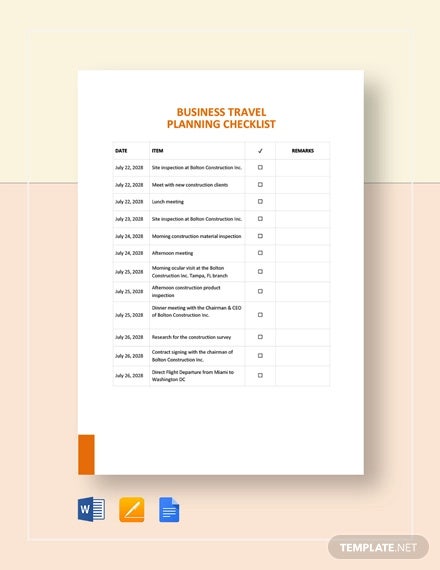 Detail Business Trip Checklist Template Nomer 6