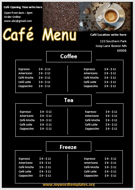 Detail Cafe Menu Template Nomer 21