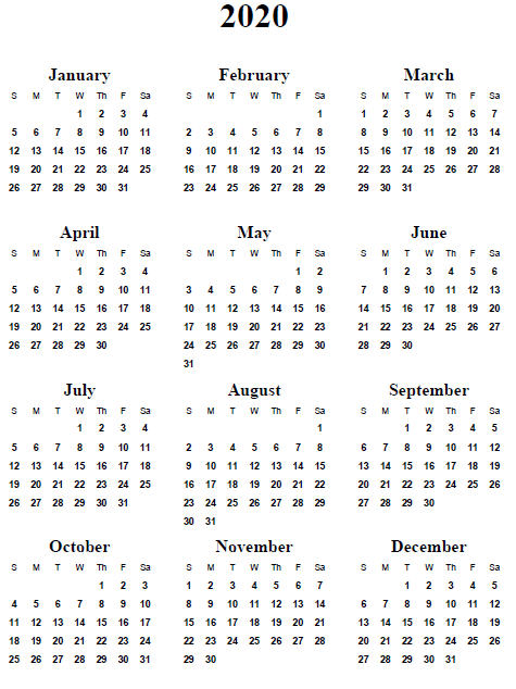 Detail Calendar 2020 Template Nomer 33