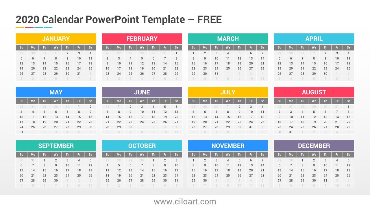 Detail Calendar Powerpoint Template 2020 Nomer 30