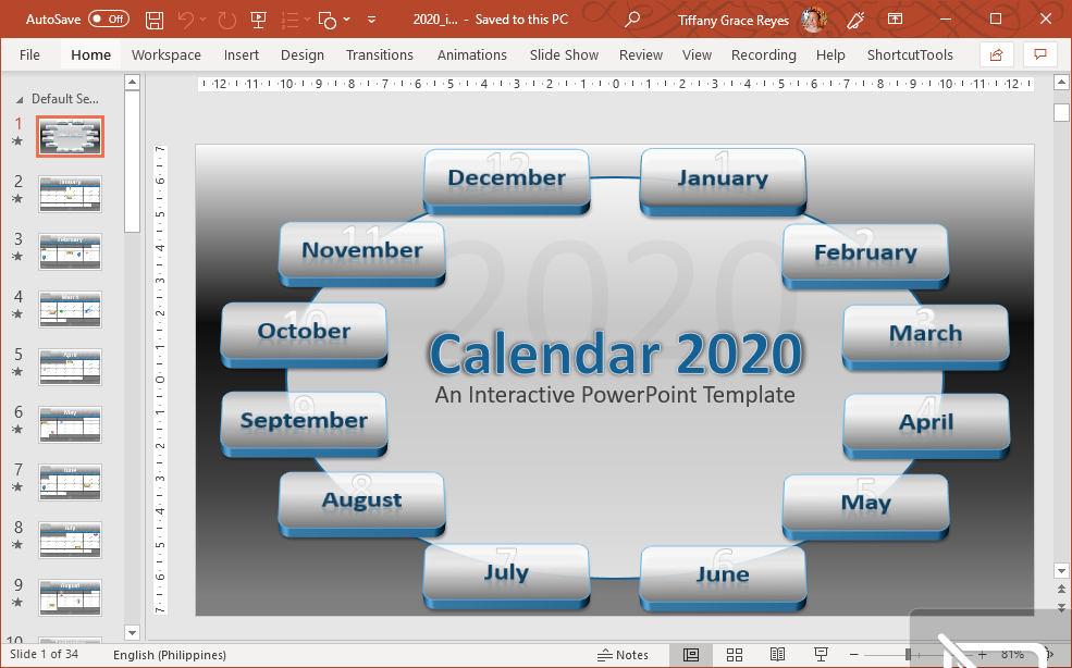 Detail Calendar Powerpoint Template 2020 Nomer 5