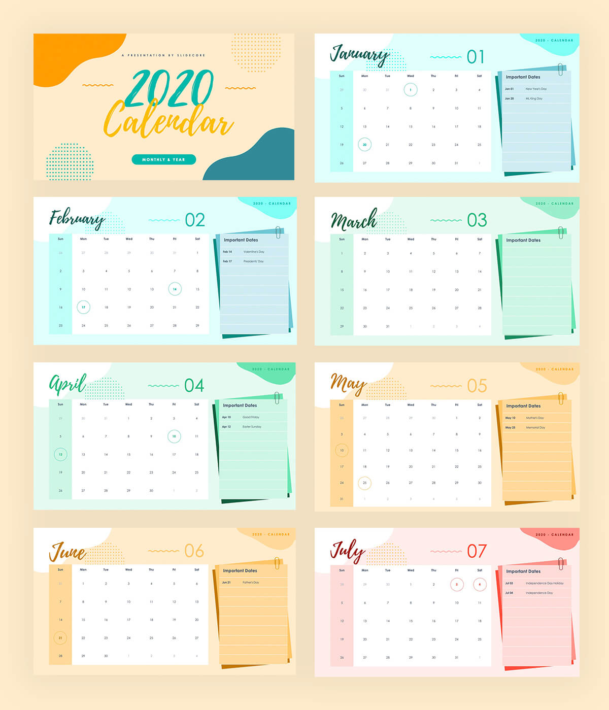 Detail Calendar Powerpoint Template 2020 Nomer 41
