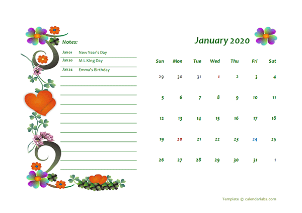 Detail Calendar Template 2020 Nomer 39