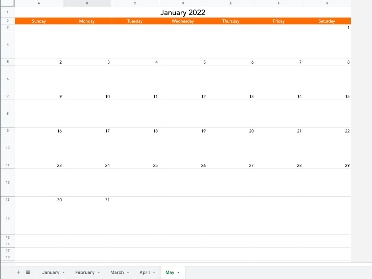 Detail Calendar Template Sheets Nomer 2