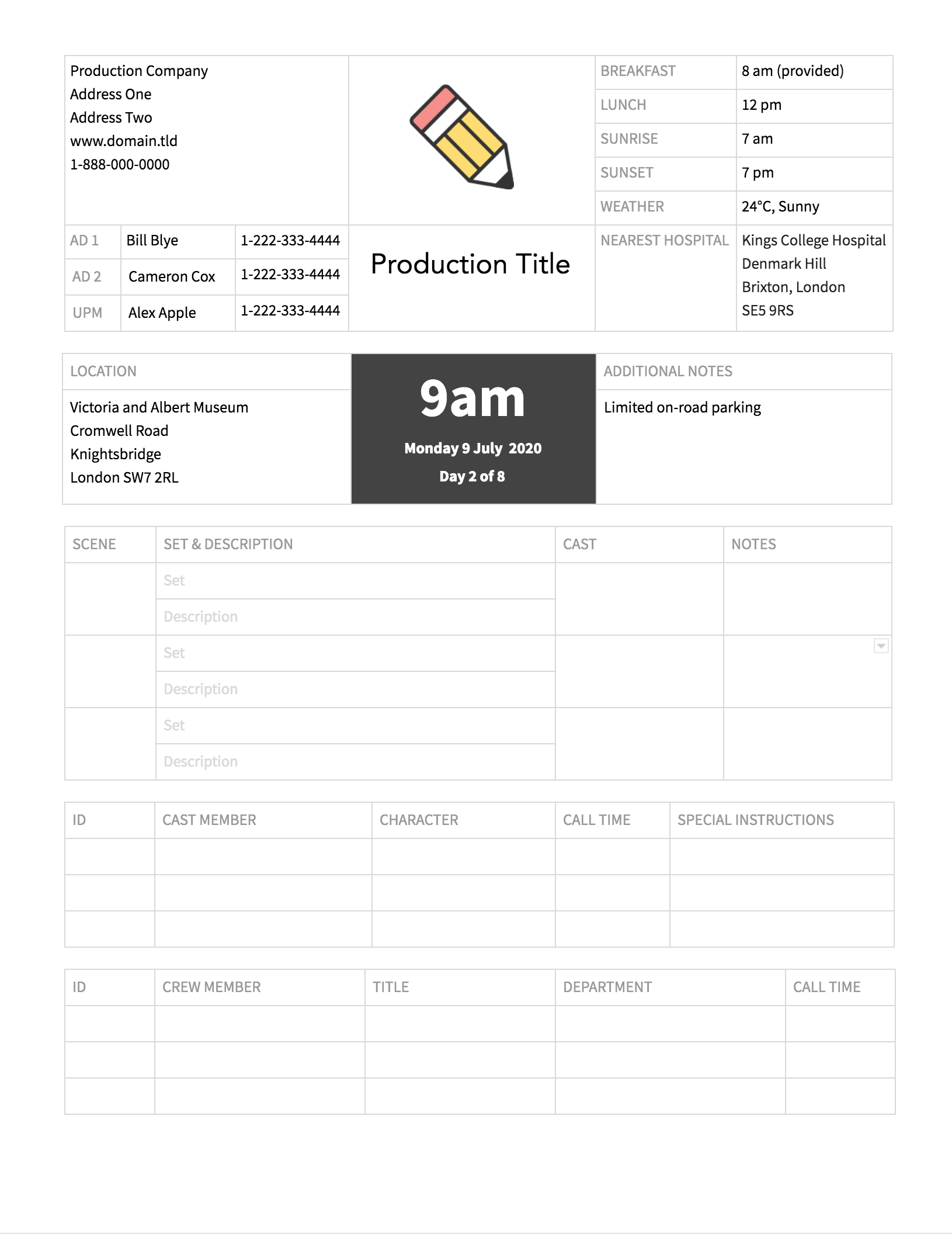Detail Call Sheet Template Nomer 2