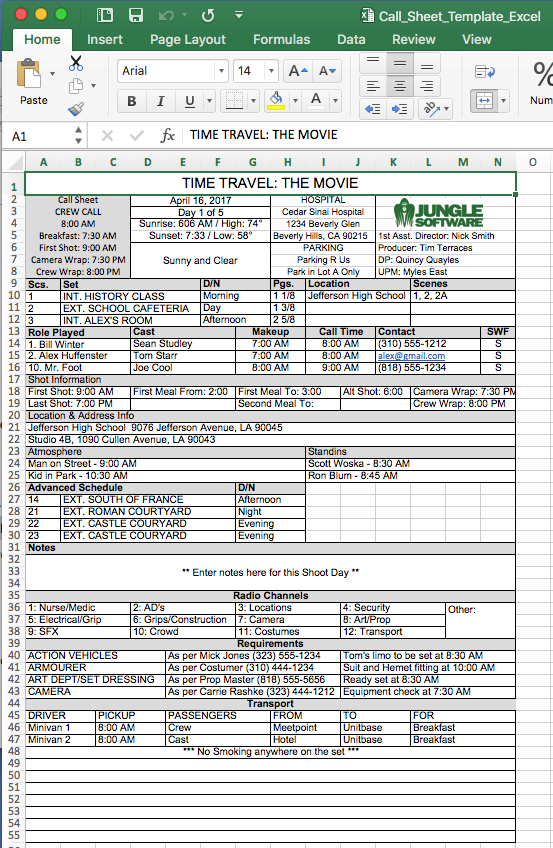 Detail Call Sheet Template Nomer 13
