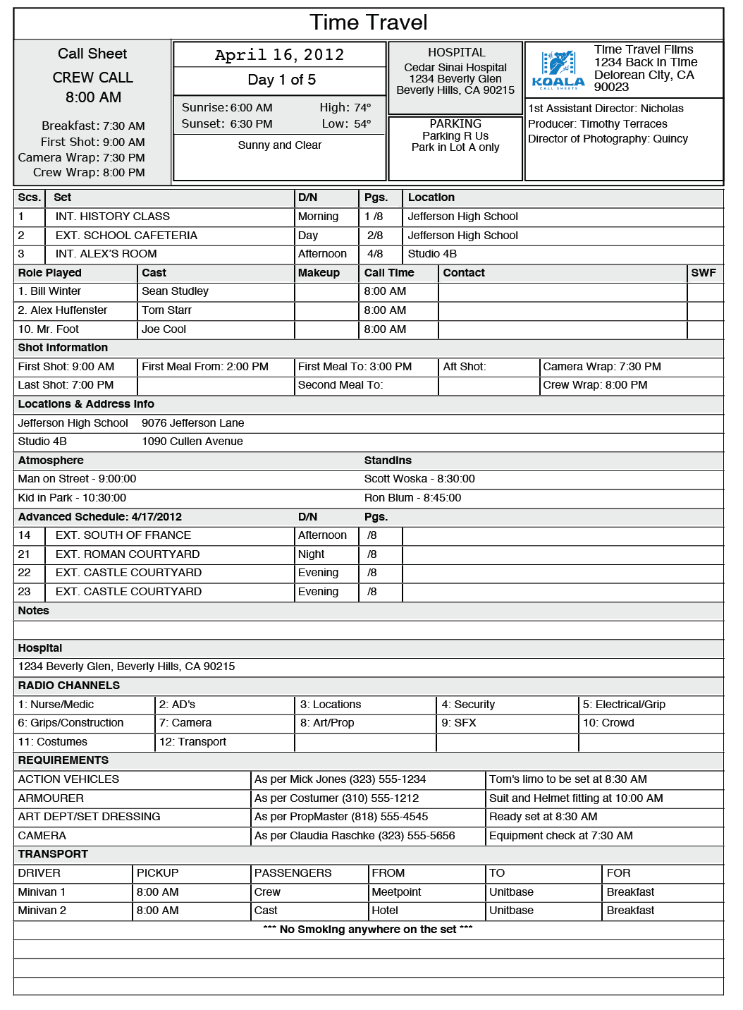 Detail Call Sheet Template Nomer 22