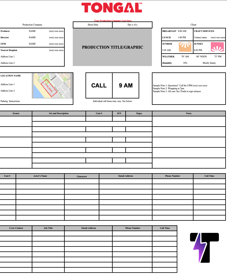Detail Call Sheet Template Nomer 24