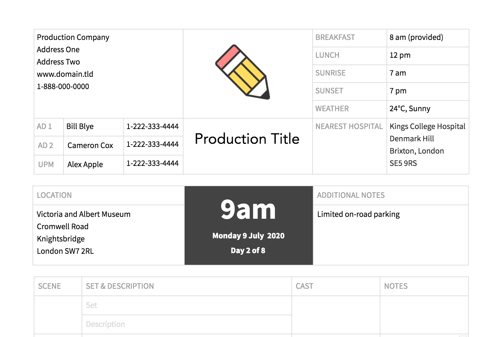 Detail Call Sheet Template Nomer 26