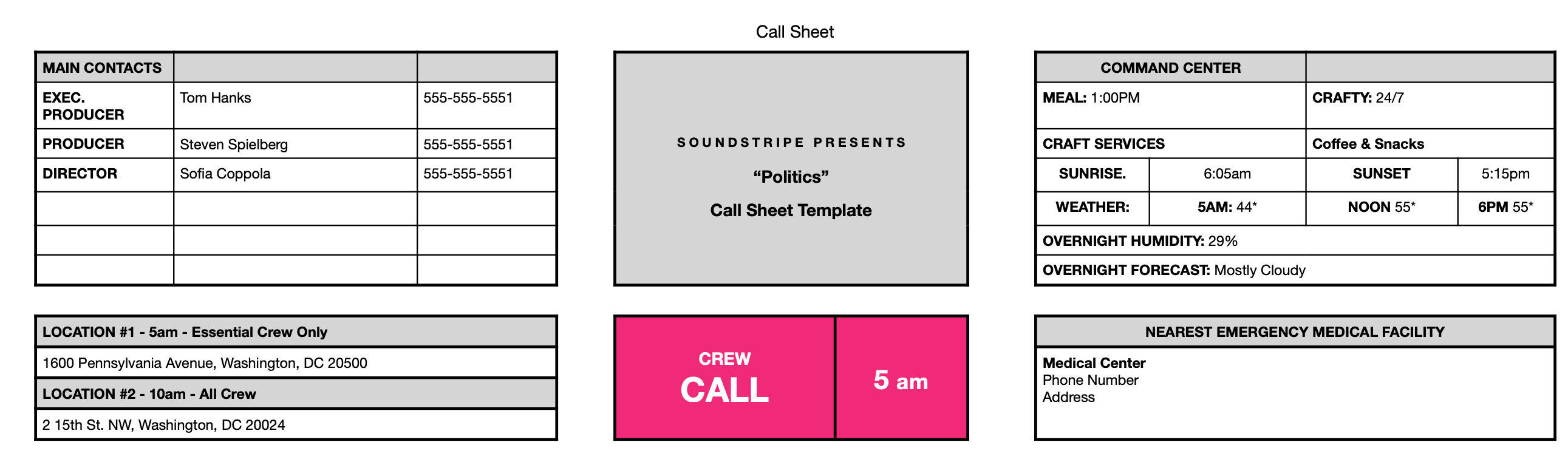 Detail Call Sheet Template Nomer 40