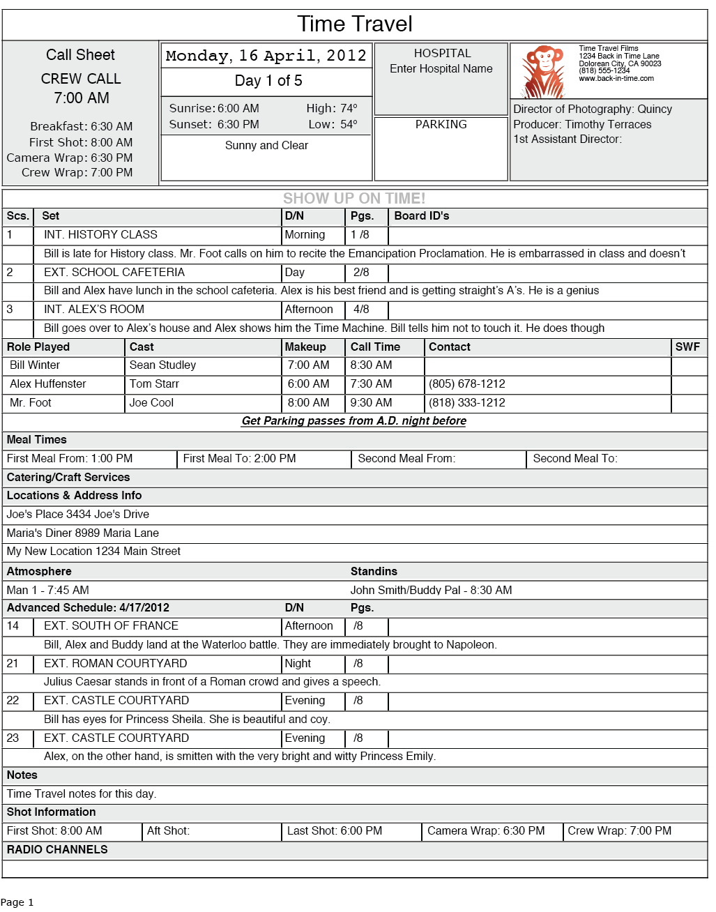 Detail Call Sheet Template Nomer 41