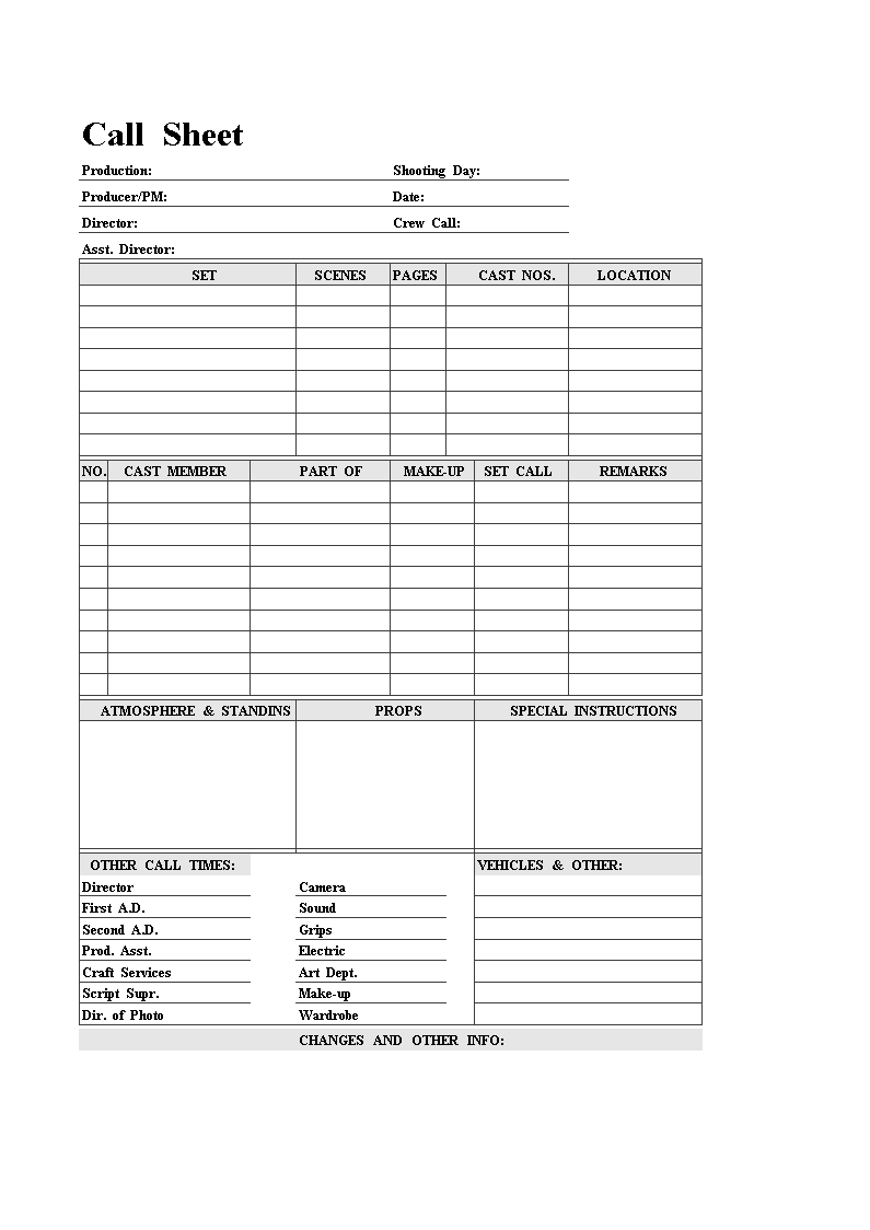 Detail Call Sheet Template Nomer 44