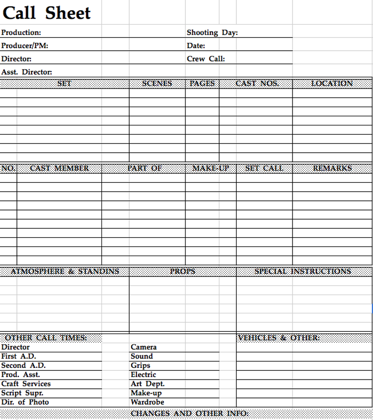 Detail Call Sheet Template Nomer 51