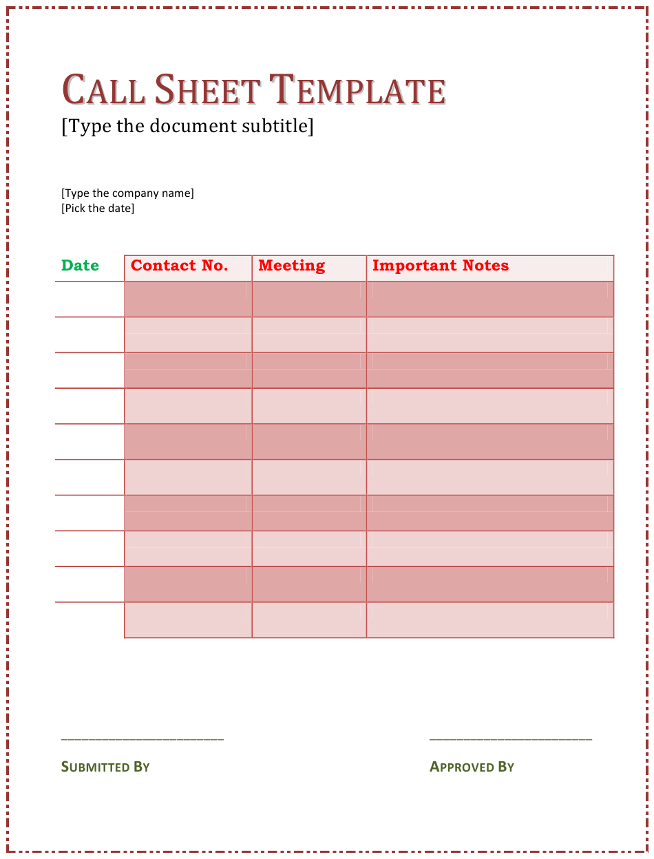 Detail Call Sheet Template Nomer 55
