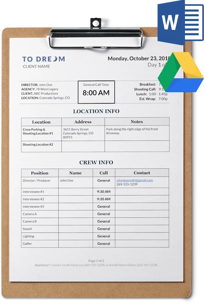 Detail Call Sheet Template Nomer 7