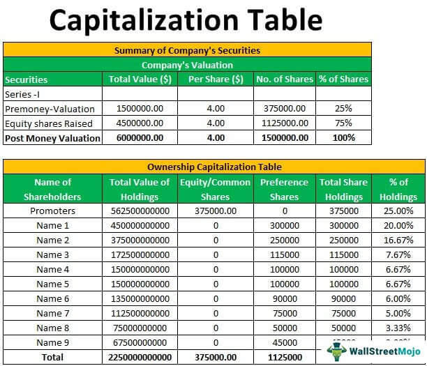 Detail Capitalization Table Template Nomer 3
