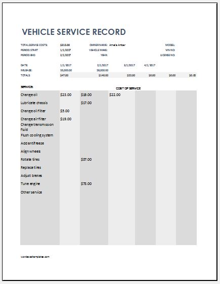 Detail Car Service Record Template Nomer 21