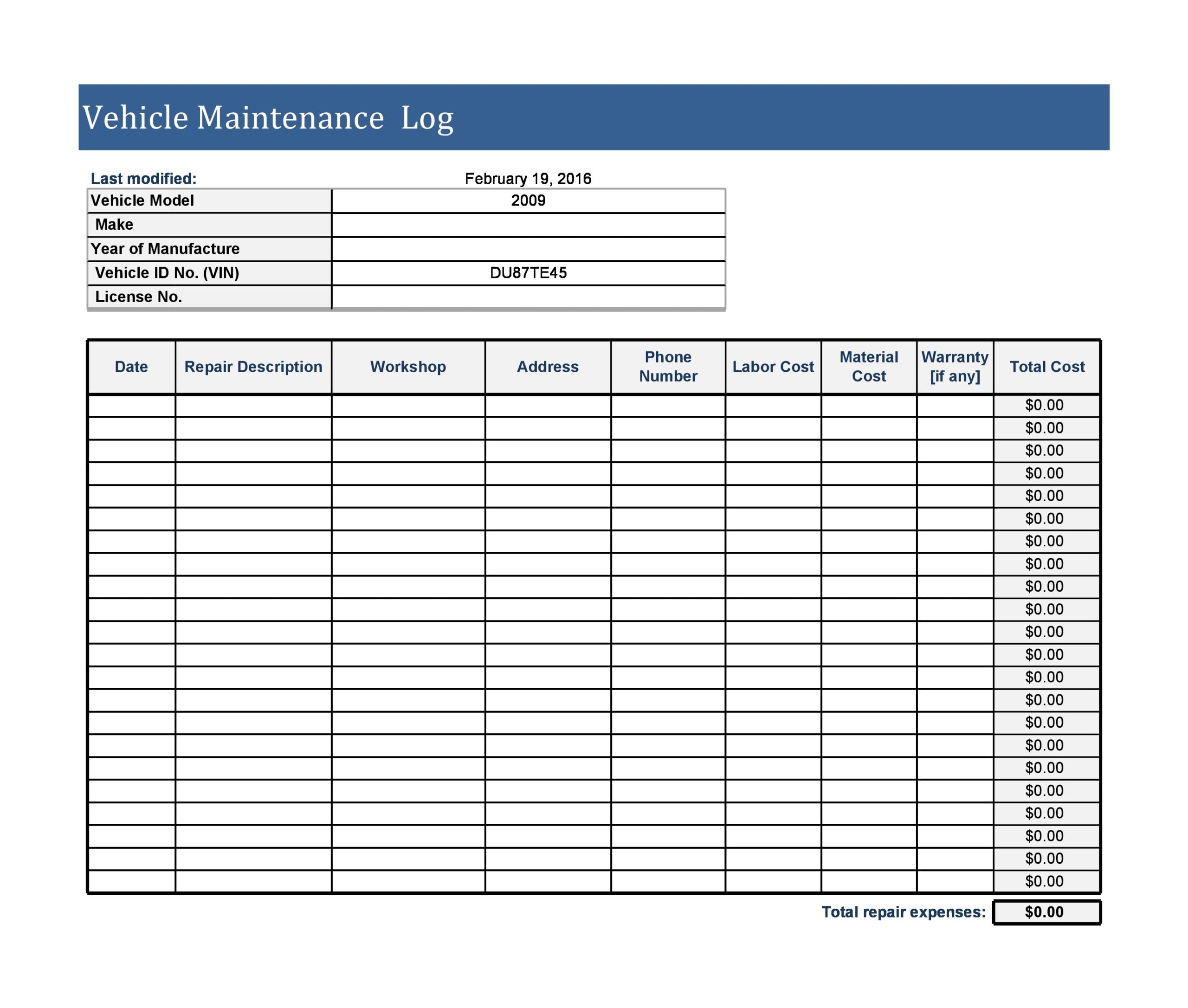 Detail Car Service Record Template Nomer 5