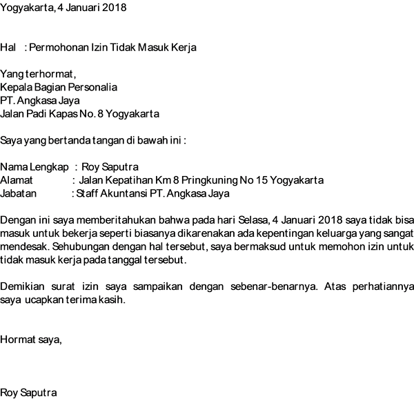 Detail Cara Bikin Surat Izin Tidak Masuk Kerja Nomer 16