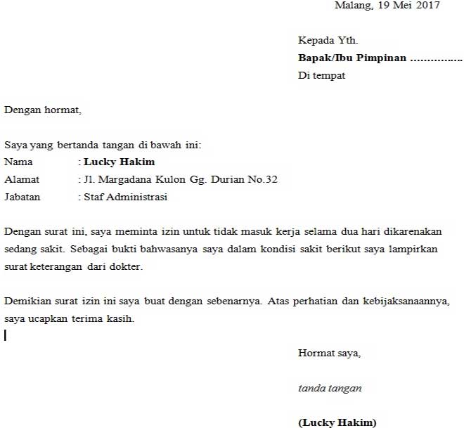 Detail Cara Bikin Surat Izin Tidak Masuk Kerja Nomer 41