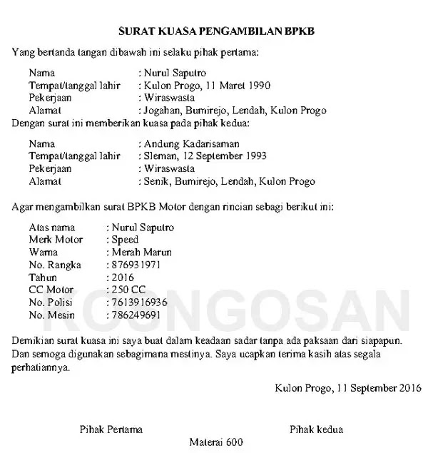 Detail Cara Bikin Surat Kuasa Pengambilan Bpkb Motor Nomer 15