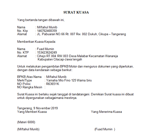 Detail Cara Bikin Surat Kuasa Pengambilan Bpkb Motor Nomer 23