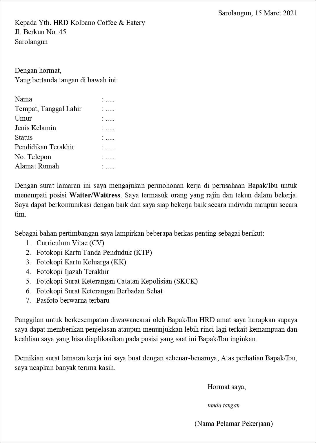 Detail Cara Bikin Surat Lamaran Kerja Di Restoran Nomer 20