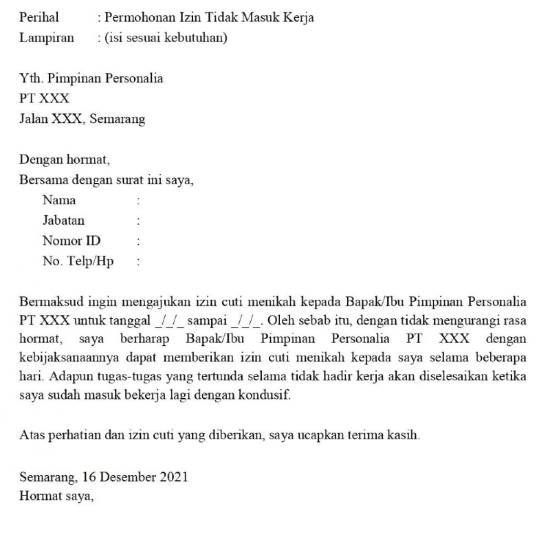 Detail Cara Buat Surat Izin Tidak Masuk Kerja Nomer 11