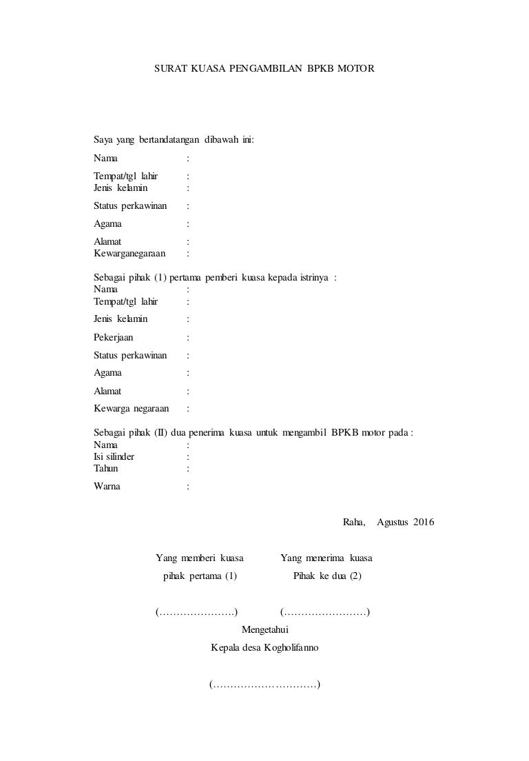 Detail Cara Buat Surat Kuasa Pengambilan Bpkb Nomer 18