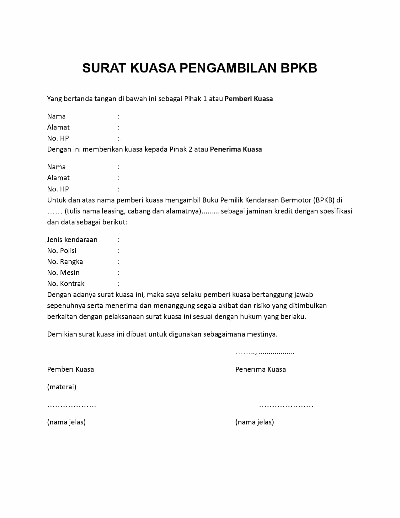 Detail Cara Buat Surat Kuasa Pengambilan Bpkb Nomer 33