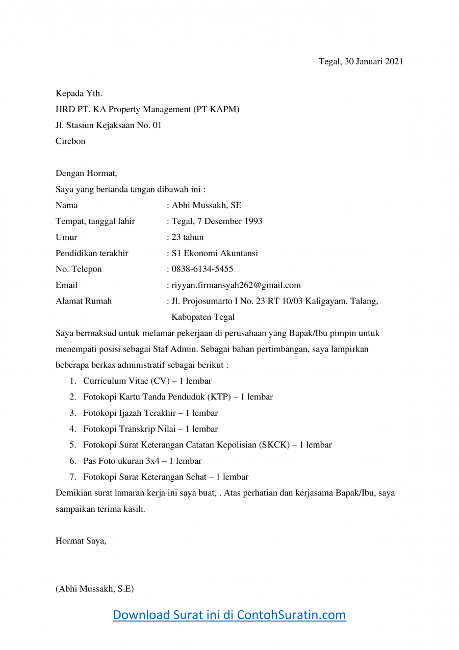 Detail Cara Buat Surat Lamaran Kerja Di Pt Nomer 29