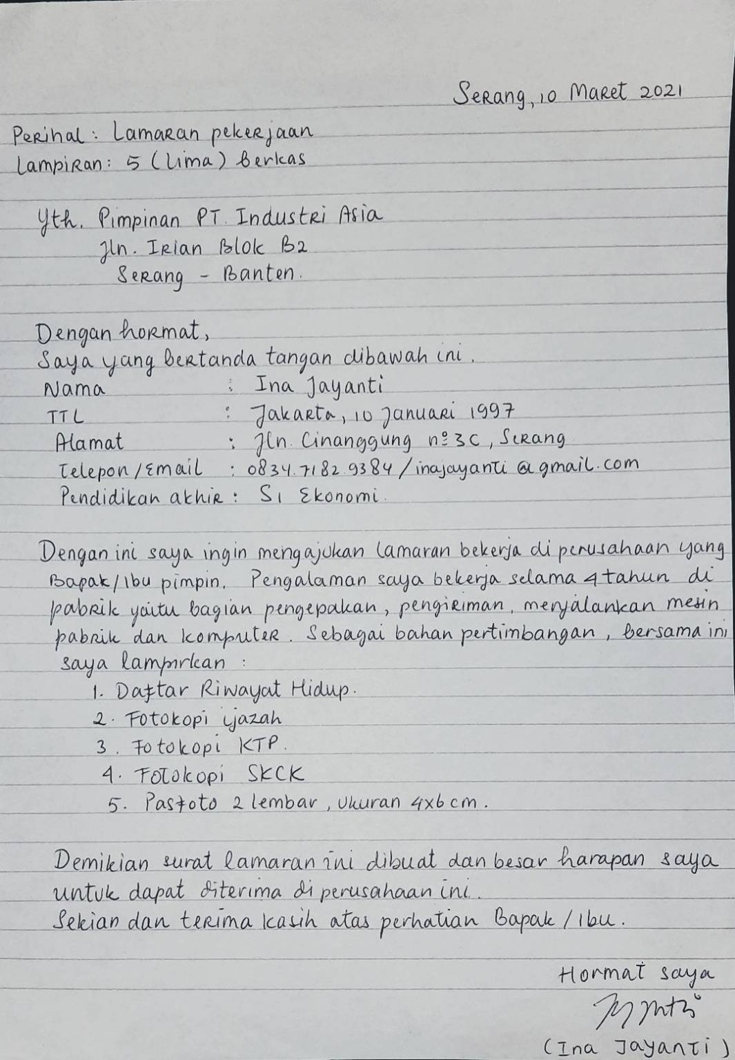 Detail Cara Buat Surat Lamaran Kerja Tulis Tangan Nomer 30