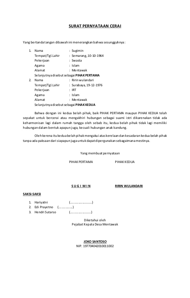 Detail Cara Membuat Surat Cerai Tertulis Nomer 6