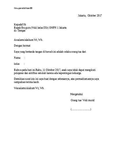 Detail Cara Membuat Surat Izin Tidak Masuk Sekolah Nomer 24