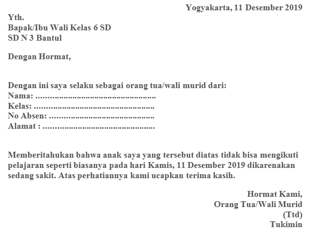 Detail Cara Membuat Surat Izin Tidak Masuk Sekolah Karena Sakit Nomer 46