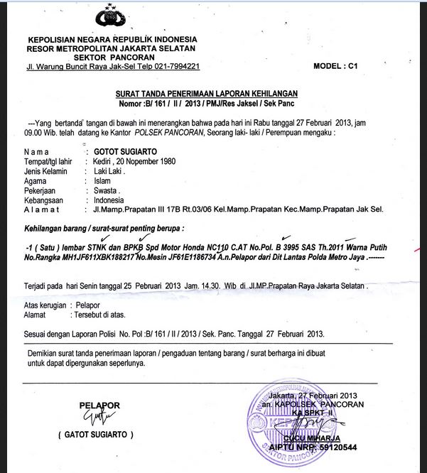 Detail Cara Membuat Surat Keterangan Hilang Nomer 5