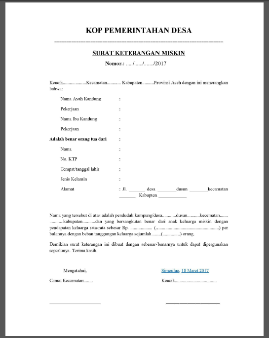 Detail Cara Membuat Surat Keterangan Tidak Mampu Nomer 21