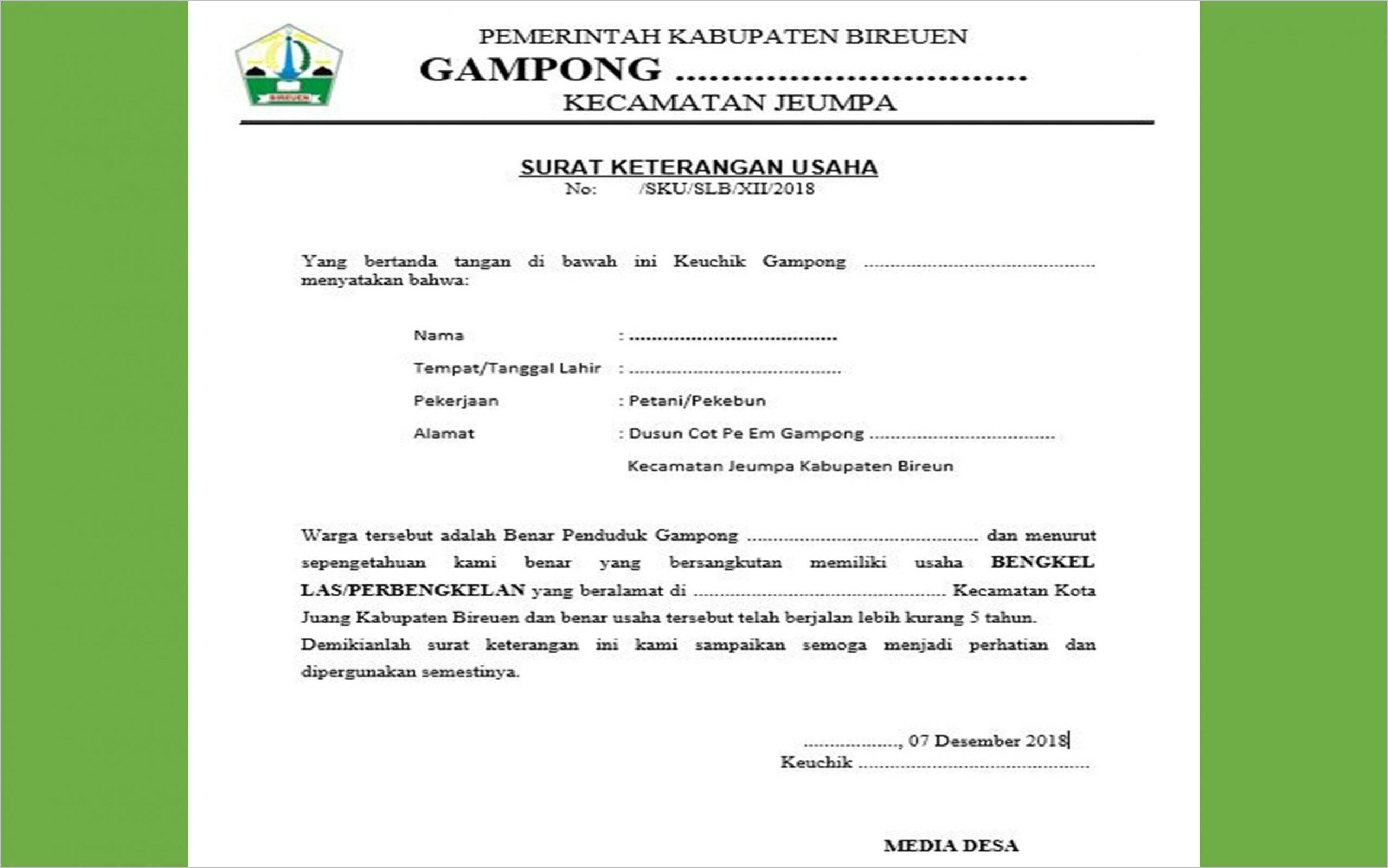 Detail Cara Membuat Surat Keterangan Usaha 2019 Nomer 17