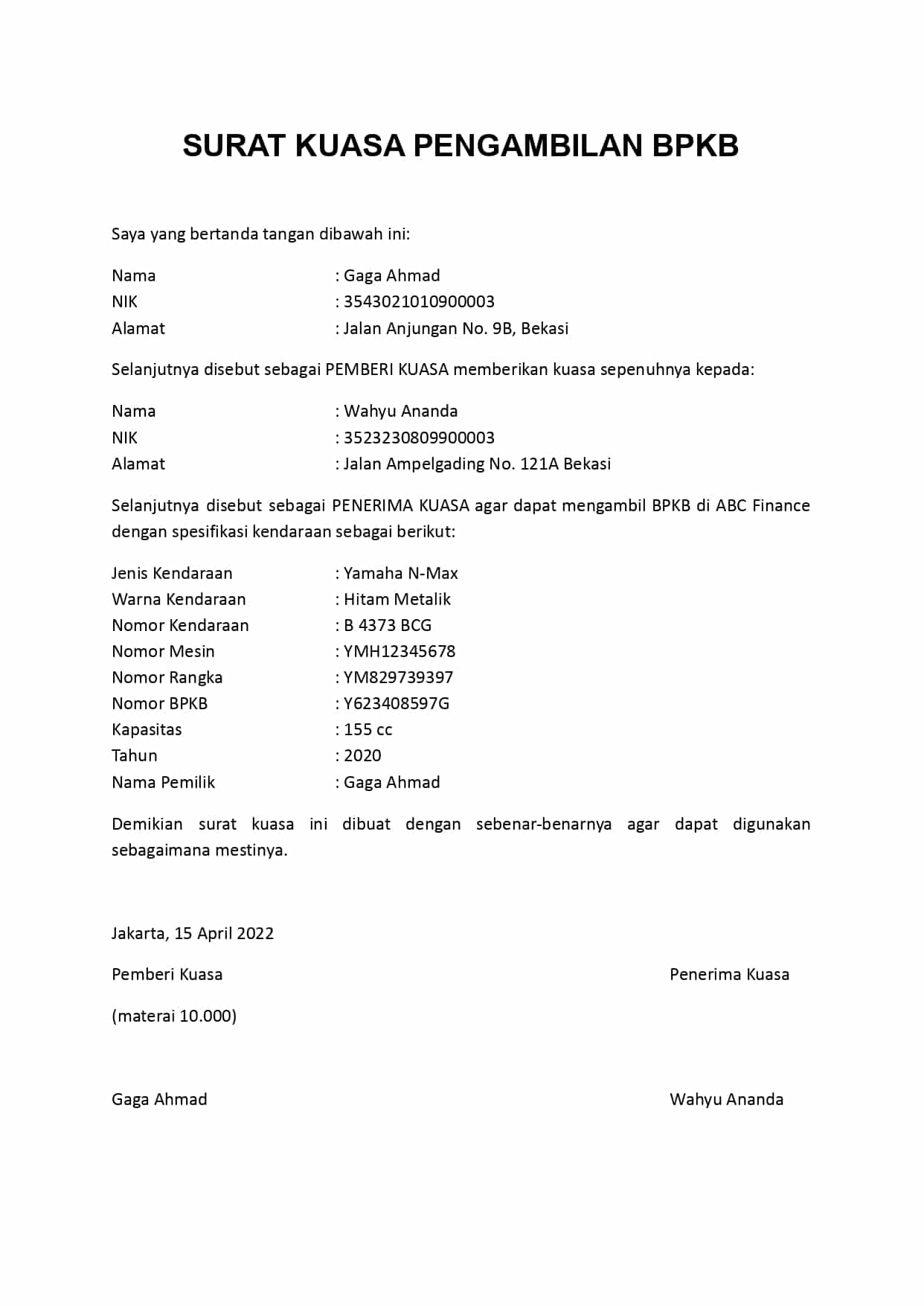 Detail Cara Membuat Surat Kuasa Pengambilan Bpkb Nomer 37