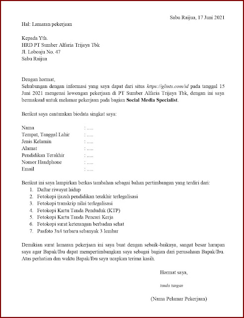 Detail Cara Membuat Surat Lamaran Kerja Di Alfamart Nomer 17