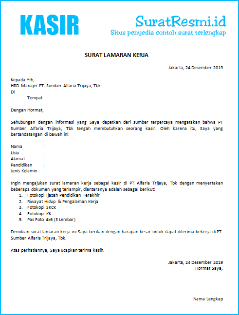 Detail Cara Membuat Surat Lamaran Kerja Di Alfamart Nomer 18