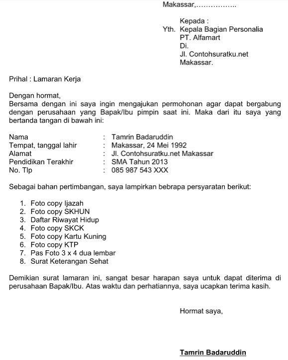 Detail Cara Membuat Surat Lamaran Kerja Di Alfamart Nomer 3