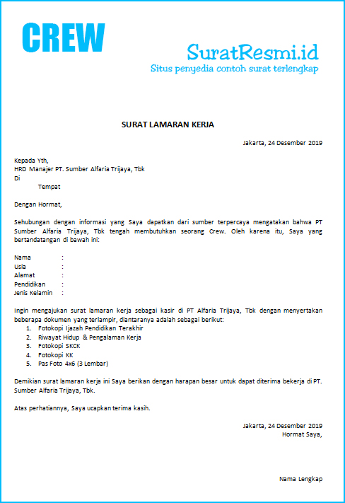 Detail Cara Membuat Surat Lamaran Kerja Di Alfamart Nomer 23