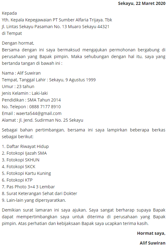 Detail Cara Membuat Surat Lamaran Kerja Di Alfamart Nomer 29