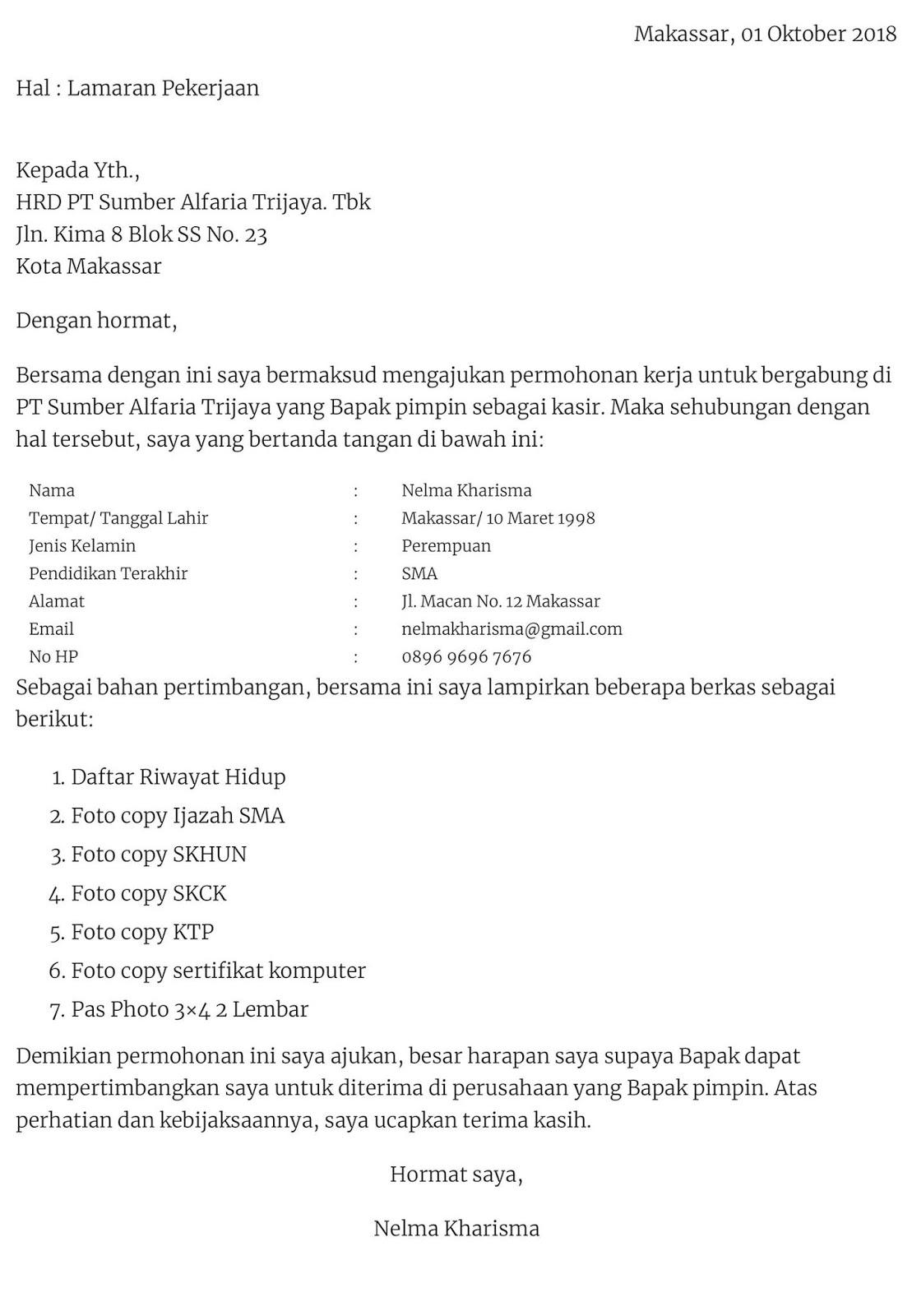 Detail Cara Membuat Surat Lamaran Kerja Di Alfamart Nomer 7