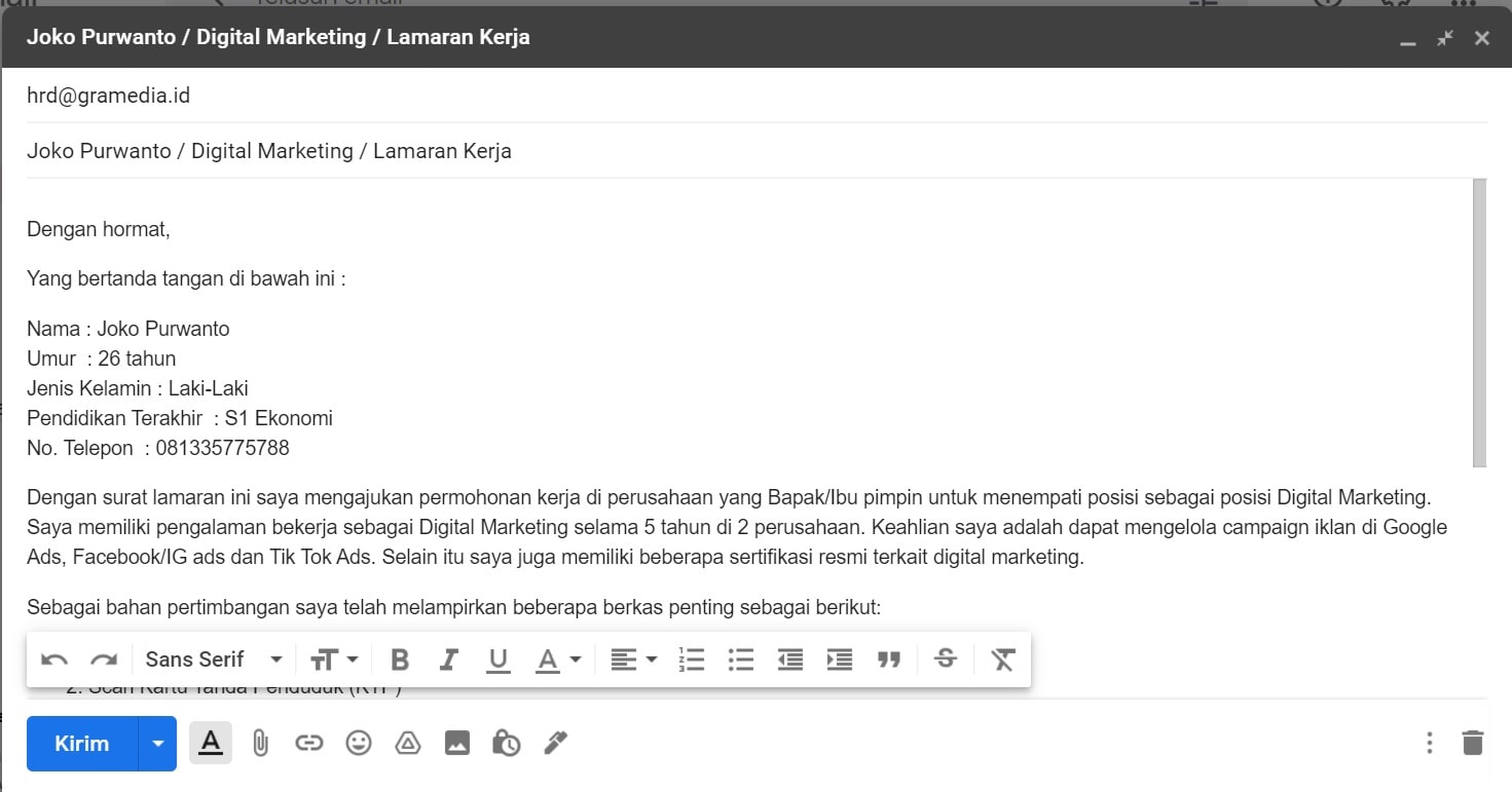 Detail Cara Membuat Surat Lamaran Kerja Email Nomer 14