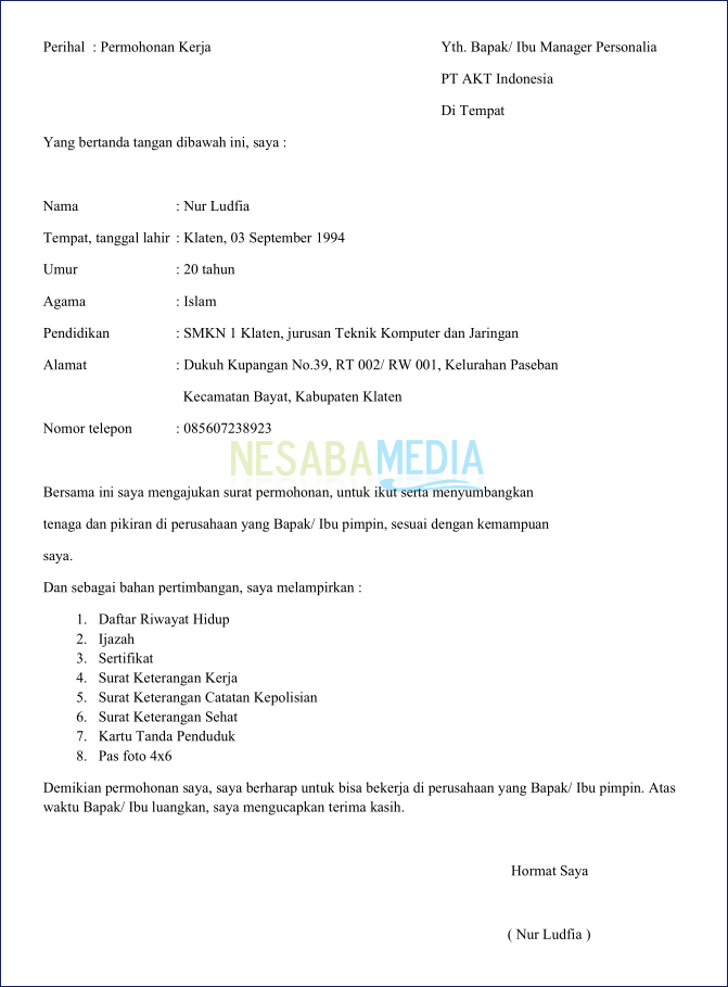 Detail Cara Membuat Surat Lamaran Kerja Email Nomer 5