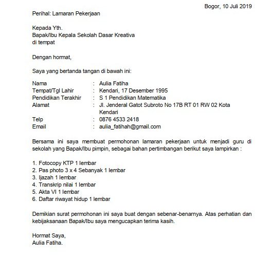 Detail Cara Membuat Surat Lamaran Kerja Guru Nomer 9