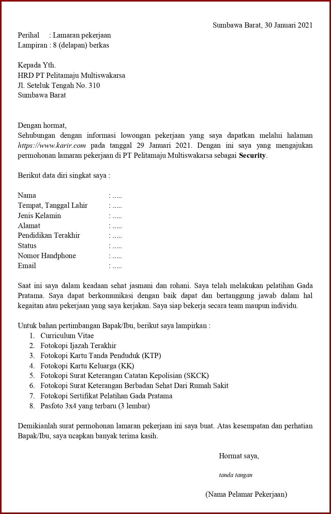 Detail Cara Membuat Surat Lamaran Kerja Security Nomer 13