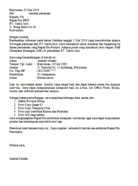 Detail Cara Membuat Surat Lamaran Kerja Yang Benar Dan Tepat Nomer 4